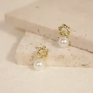 交織珍珠耳環•金