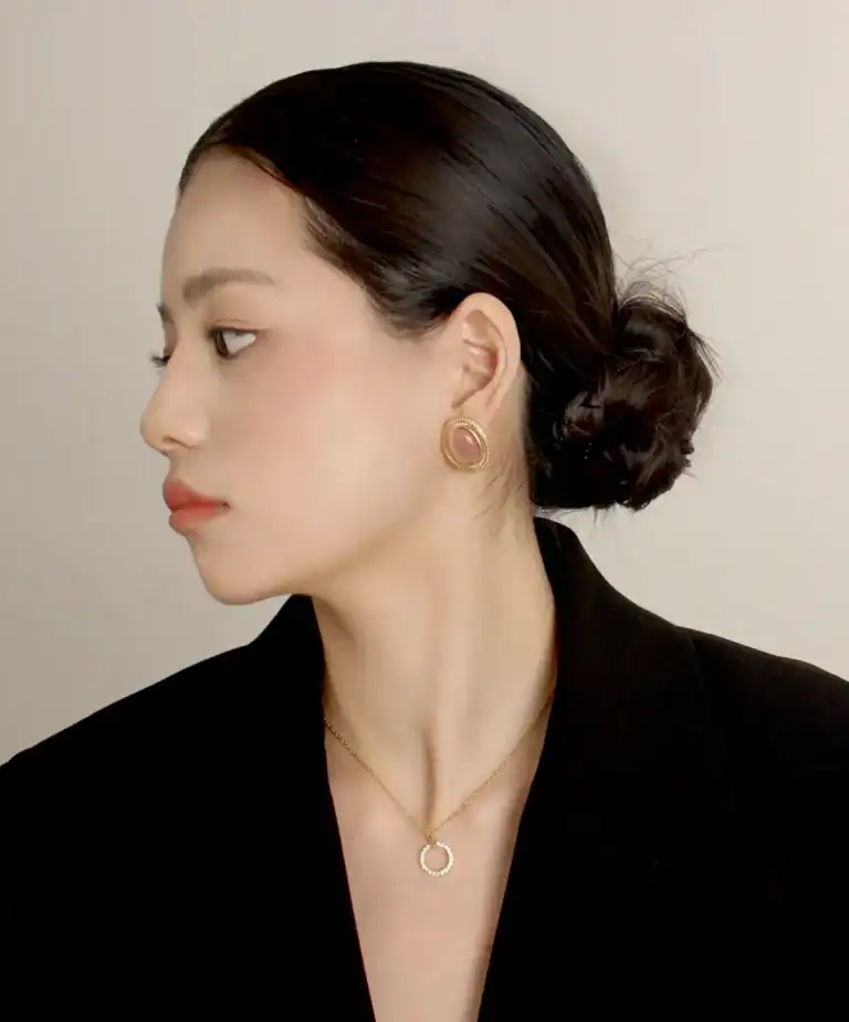 貓眼耳環 • 粉